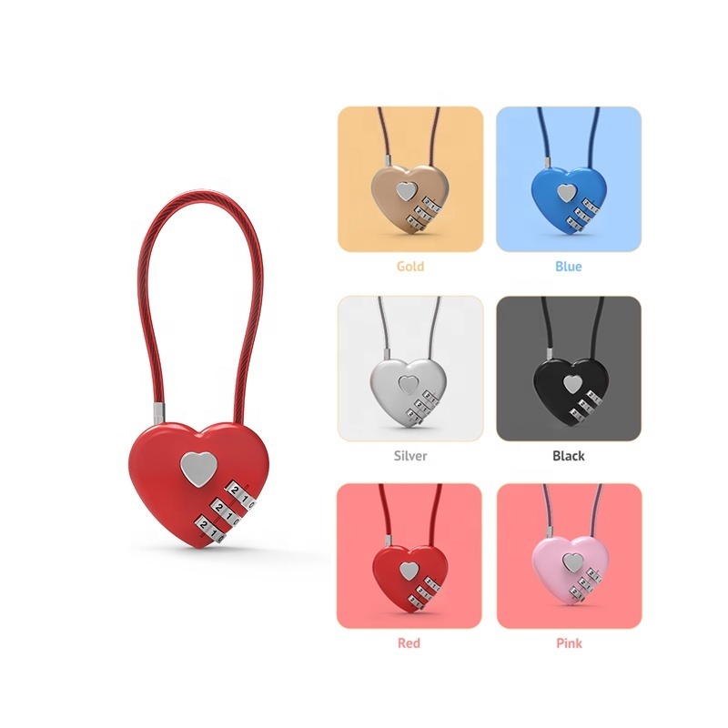 Promotion heart shaped padlock code 3 digit combination lock gift travel luggage padlock