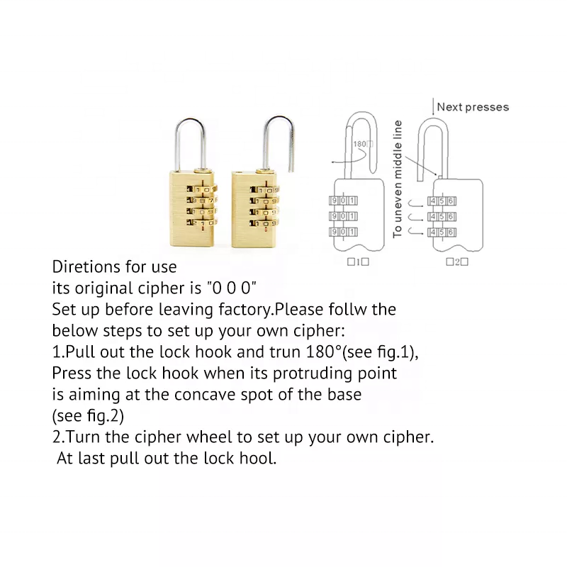 Cheap long shackle wide usage brass lock padlock 3 Digit security Anti-Rust Combination brass lock body padlock