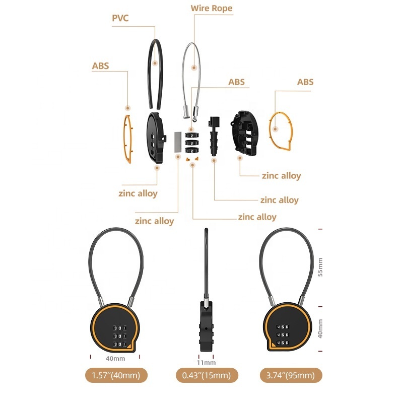 2023 New Arrival cable Combination Lock locker safe 3 Digit Wire Cable Mindy Padlock Viro Mini Padlock for Travel Luggage Zipper