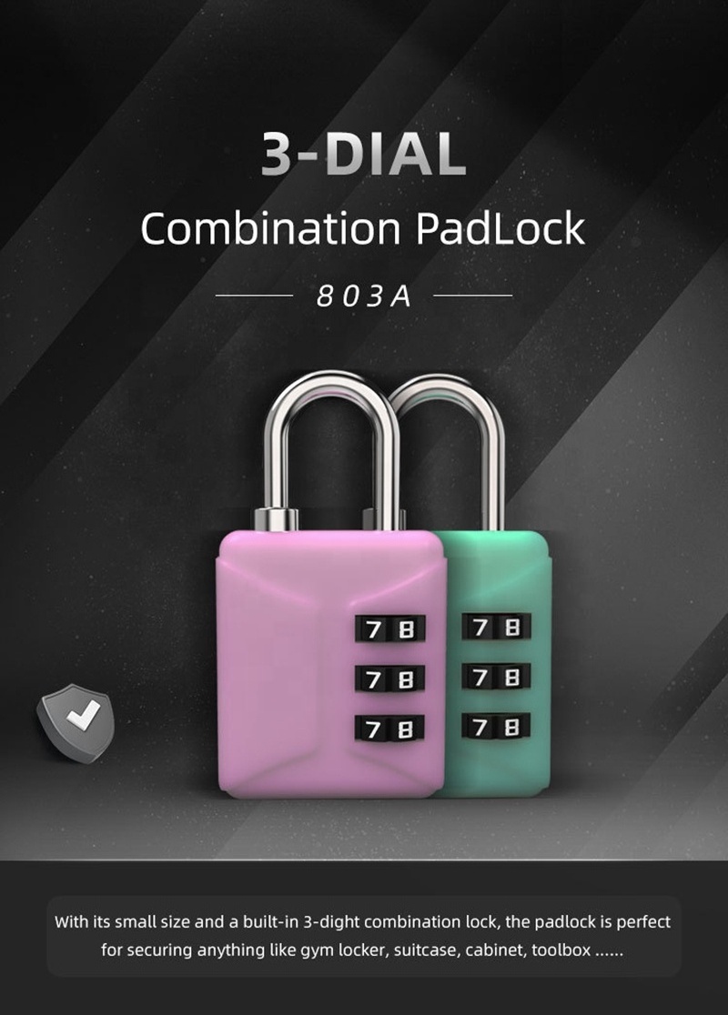 2023 New light weight cheap 3 Digits keyless mechanical combination zipper cabinet door lock for luggage security gym padlock