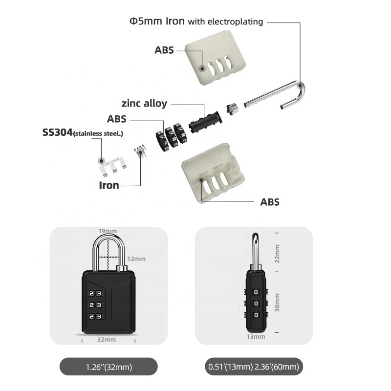 2023 New light weight cheap 3 Digits keyless mechanical combination zipper cabinet door lock for luggage security gym padlock