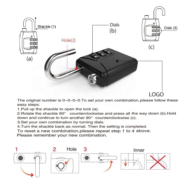 3 Digit TSA approved locks for luggage combination Padlock mini cheap tsa lock for briefcase backpack luggage school gym