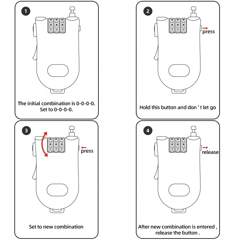 Adjustable Cable Locks with combination 3 digit Retractable Cable lock for bicycle scooter Luggage Backpack Bag Cabinet Door