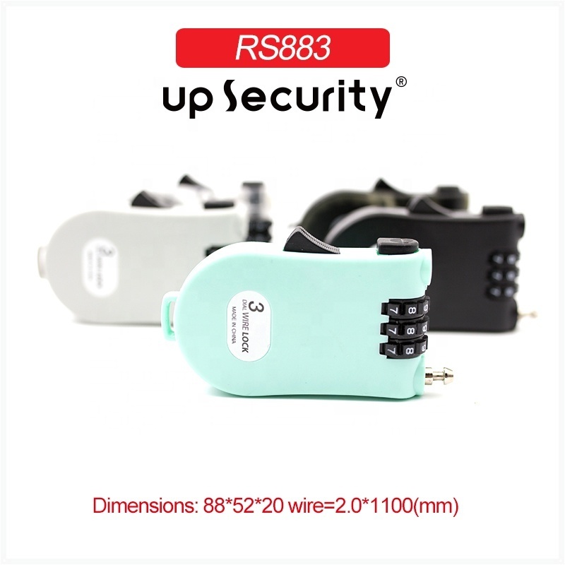 Fashionable travel flexible Zinc alloy Suitcase Security Padlock 3 digit  combination cable luggage lock