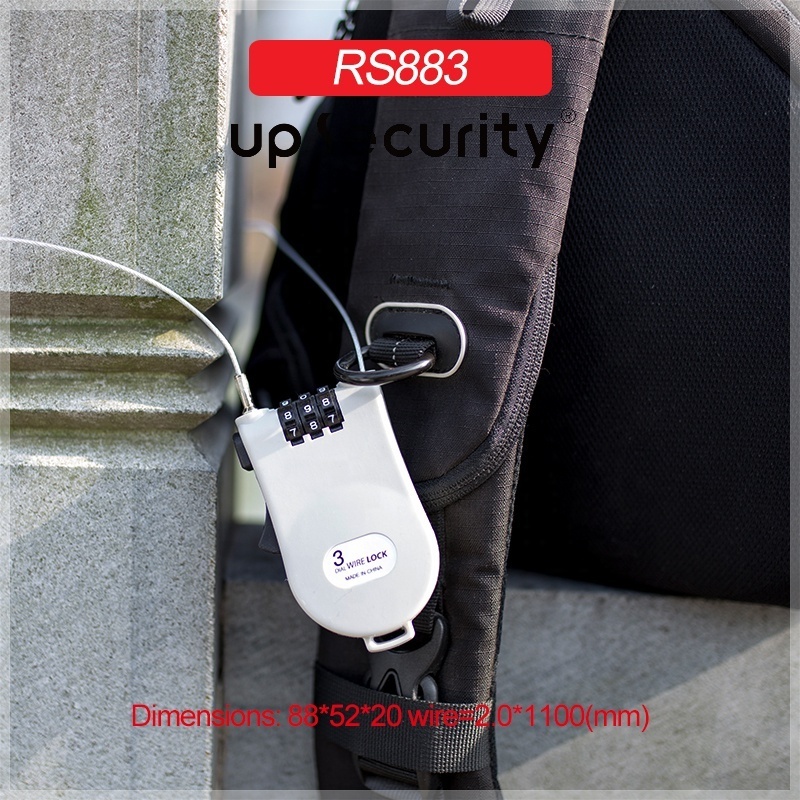 Fashionable travel flexible Zinc alloy Suitcase Security Padlock 3 digit  combination cable luggage lock