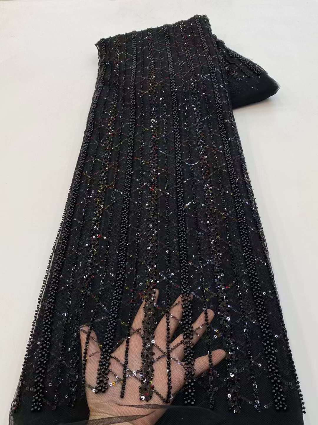 Nigerian black beads lace fabric for veil