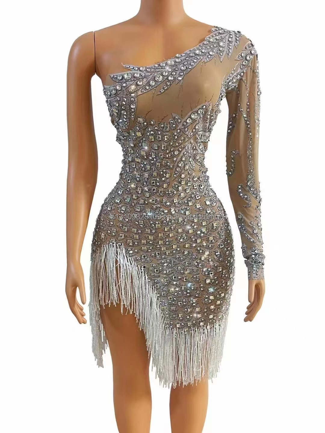 Luxury Beading Crystals Mermaid Cocktail Dress See Through  Sleeveless Short Celebrity Gowns Elegant Rhinestone Prom Party Dress