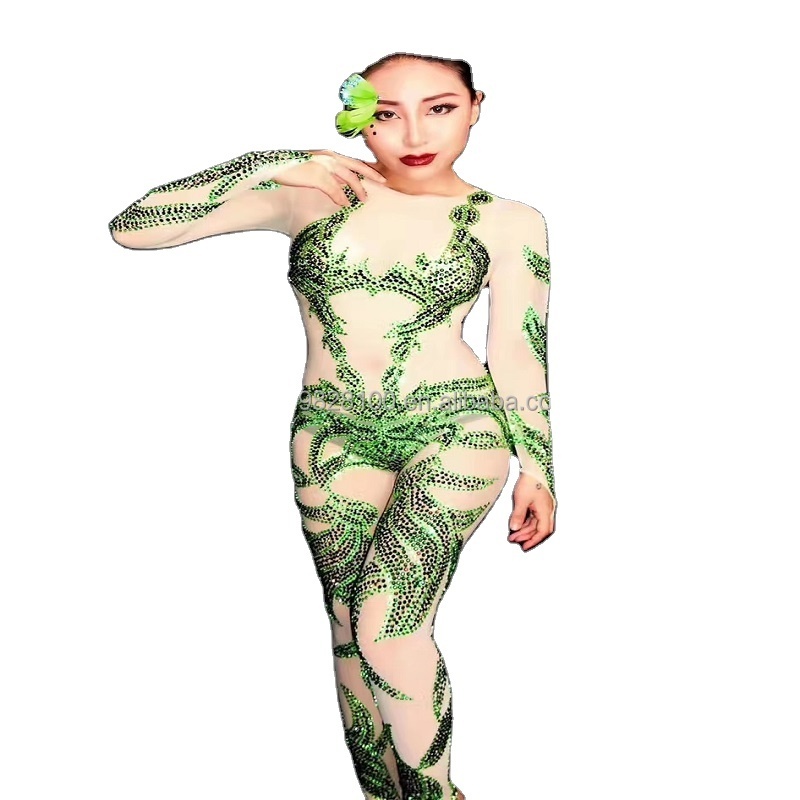 Green leafy cabbage one-piece costume tight sexy stage