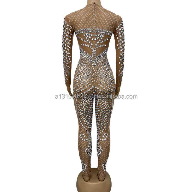 Spider Full Diamond Pearl Sexy Slim Fit Wrap Hip Singer Stage Model Walk Show Nightclub Bar Performance Dress