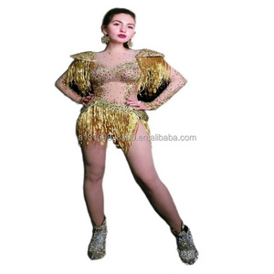 meat golden diamond tassel jumpsuit women's song DjDs dance team gogo costume