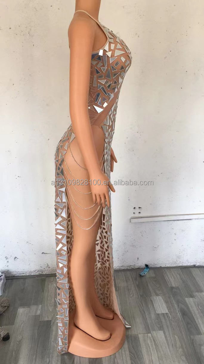 Neck sequins beaded gold stage bar business performance nightclub Annual Meeting Singer movie birthday costume