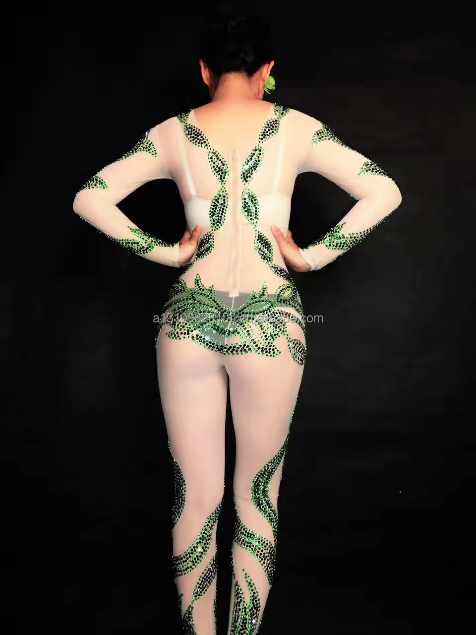 Green leafy cabbage one-piece costume tight sexy stage