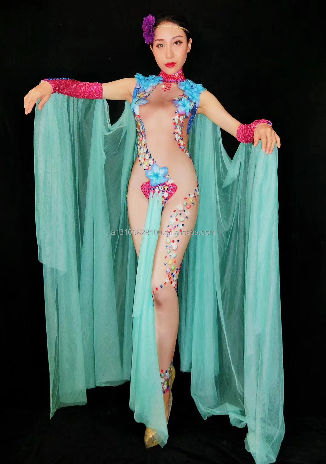 Nightclub model walking show photography portrait female singer fashion modern flower fairy all-in-one costume