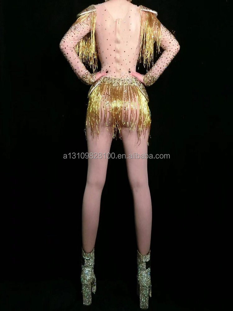 meat golden diamond tassel jumpsuit women's song DjDs dance team gogo costume