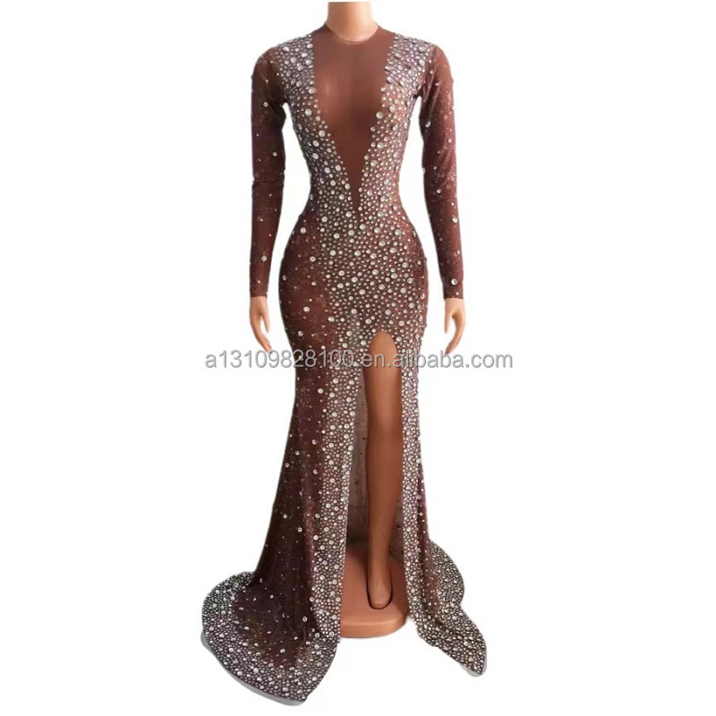 Crispy and Chipped Diamond Carnival Wrap Tight Sexy Long Dress Bar Show Online Red Singer Stage  Costume