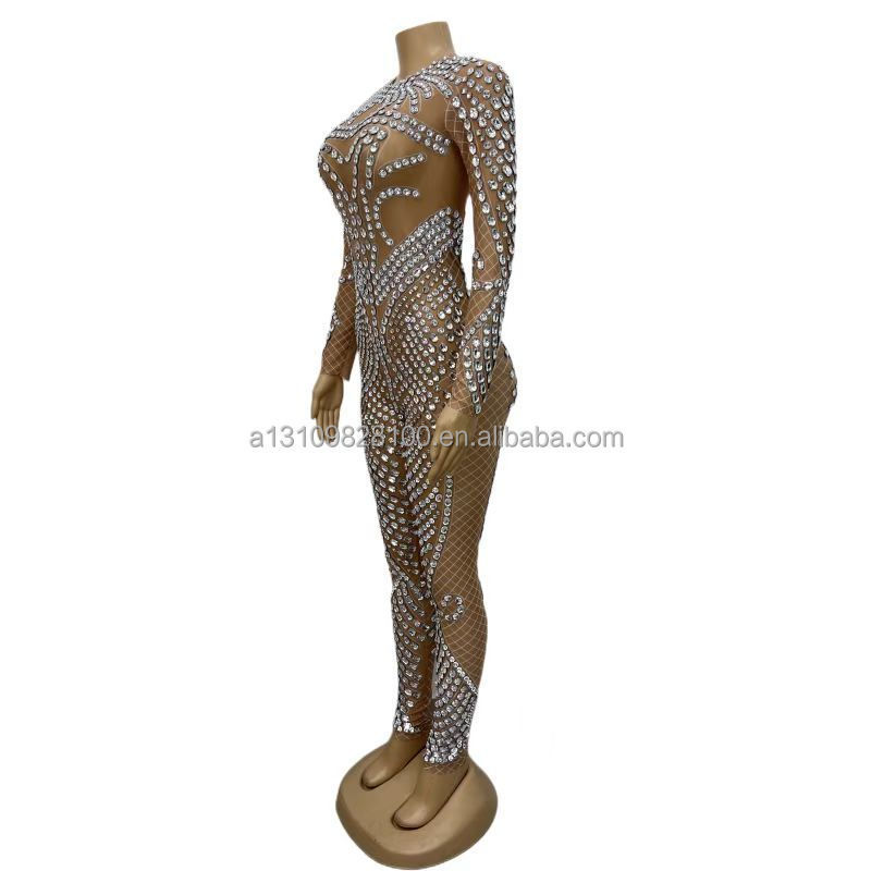 Spider Full Diamond Pearl Sexy Slim Fit Wrap Hip Singer Stage Model Walk Show Nightclub Bar Performance Dress