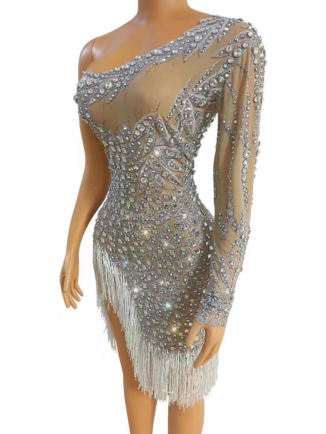 Luxury Beading Crystals Mermaid Cocktail Dress See Through  Sleeveless Short Celebrity Gowns Elegant Rhinestone Prom Party Dress