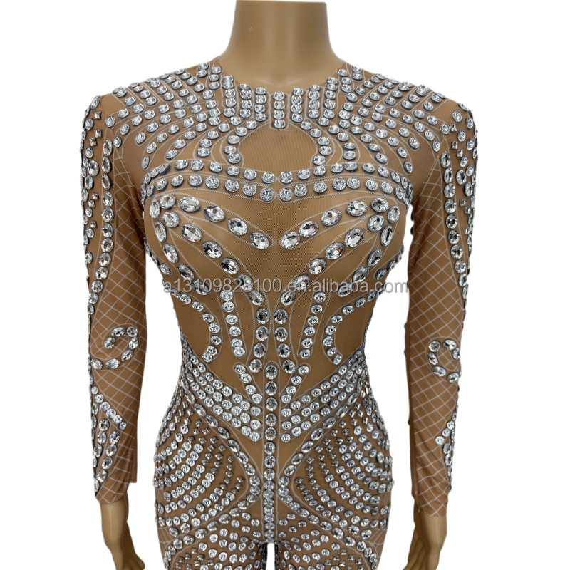 Spider Full Diamond Pearl Sexy Slim Fit Wrap Hip Singer Stage Model Walk Show Nightclub Bar Performance Dress