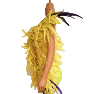 Sleeveless Yellow Feather Dress Tight Sexy Bag Buttocks Summer Female Stage Performance Dress Net Red Singer