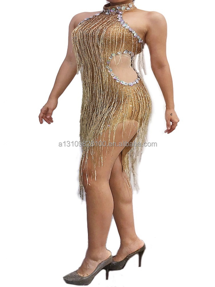 Nightclub Costume Bar Atmosphere Party Gogo Costume Rhinestone Tassel Leaky Waist Sexy Performance Costume