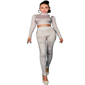 Split long-sleeved jumpsuit diamond jumpsuit female singer model host DjDs dance troupe gogo costumes