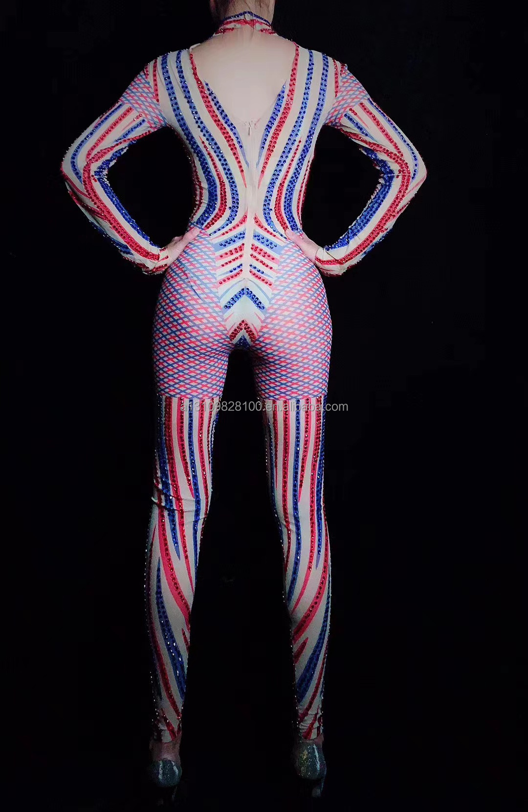 Costume sexy exaggerated stripe mesh print jumpsuit bar GOGO costume