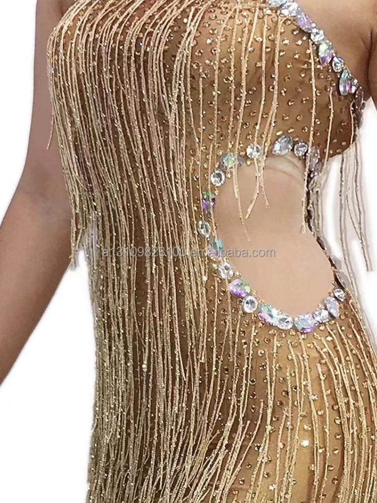 Nightclub Costume Bar Atmosphere Party Gogo Costume Rhinestone Tassel Leaky Waist Sexy Performance Costume