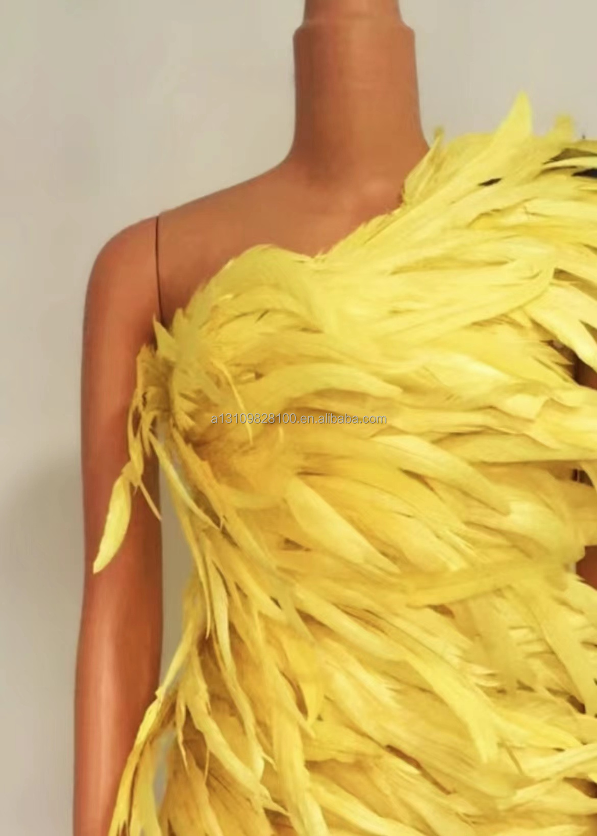 Sleeveless Yellow Feather Dress Tight Sexy Bag Buttocks Summer Female Stage Performance Dress Net Red Singer