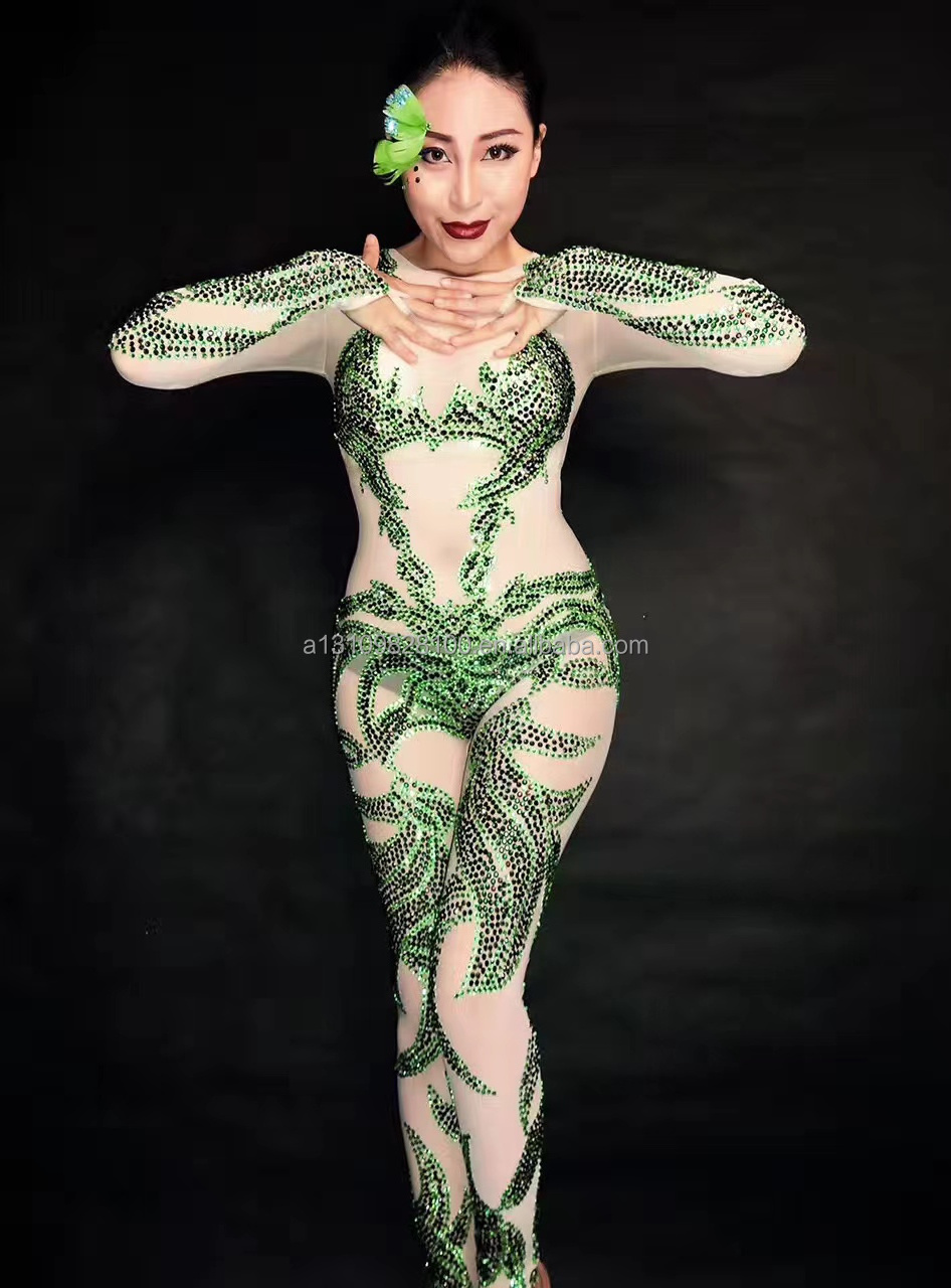 Green leafy cabbage one-piece costume tight sexy stage