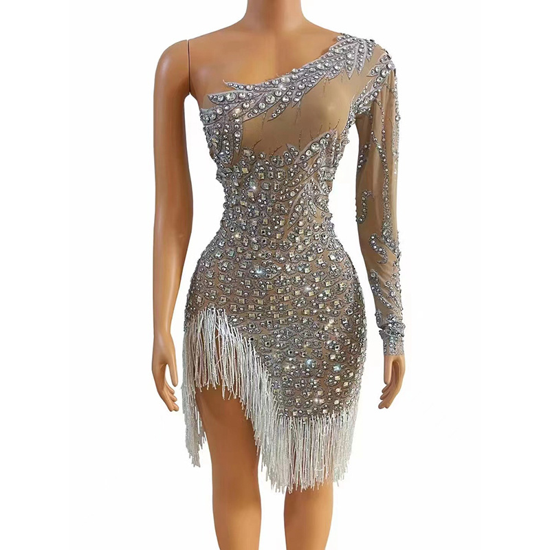 Luxury Beading Crystals Mermaid Cocktail Dress See Through  Sleeveless Short Celebrity Gowns Elegant Rhinestone Prom Party Dress