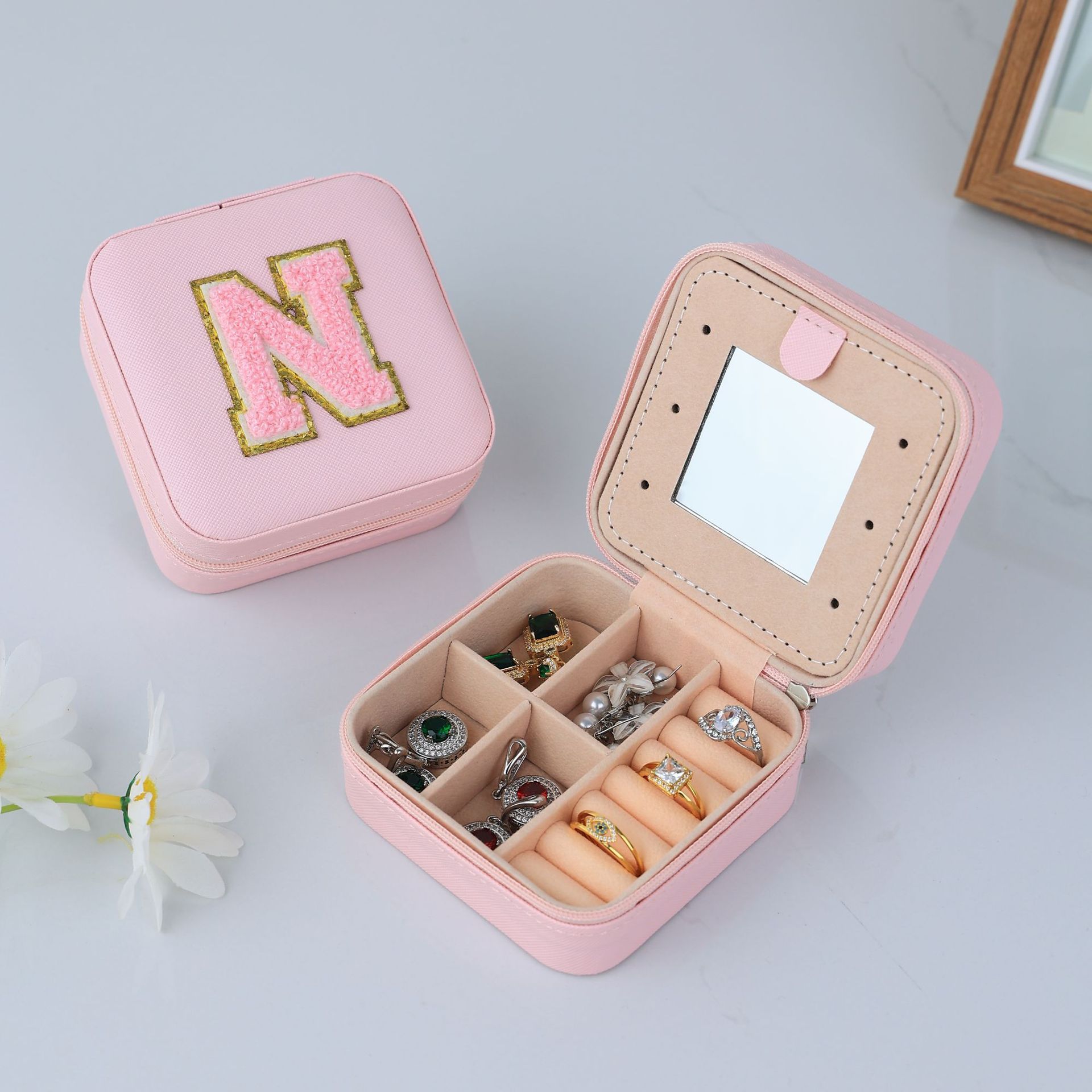 PU Leather Creative English Letter Jewelry Box Portable Waterproof Earrings Rings Necklaces Storage Boxes