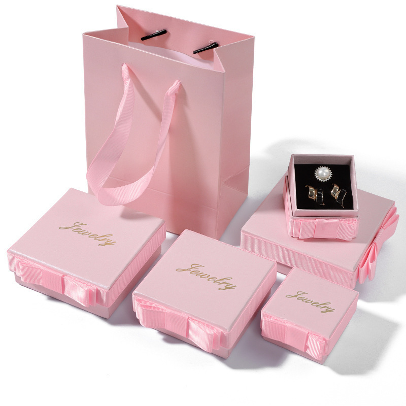 Custom Bow Knot Pink Jewelry Box Ring Necklace Jewelry Storage Box Jewelry Gift Packaging Tote Bag