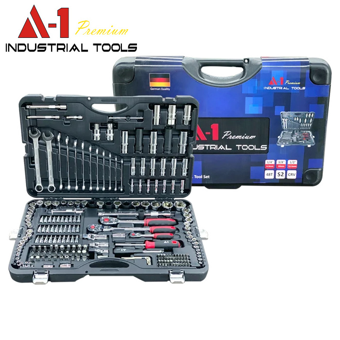 A1 Hot selling 215 Pcs 1/4'' & 3/8'' & 1/2''car repair tool box and ratchet handle socket set auto repair tools