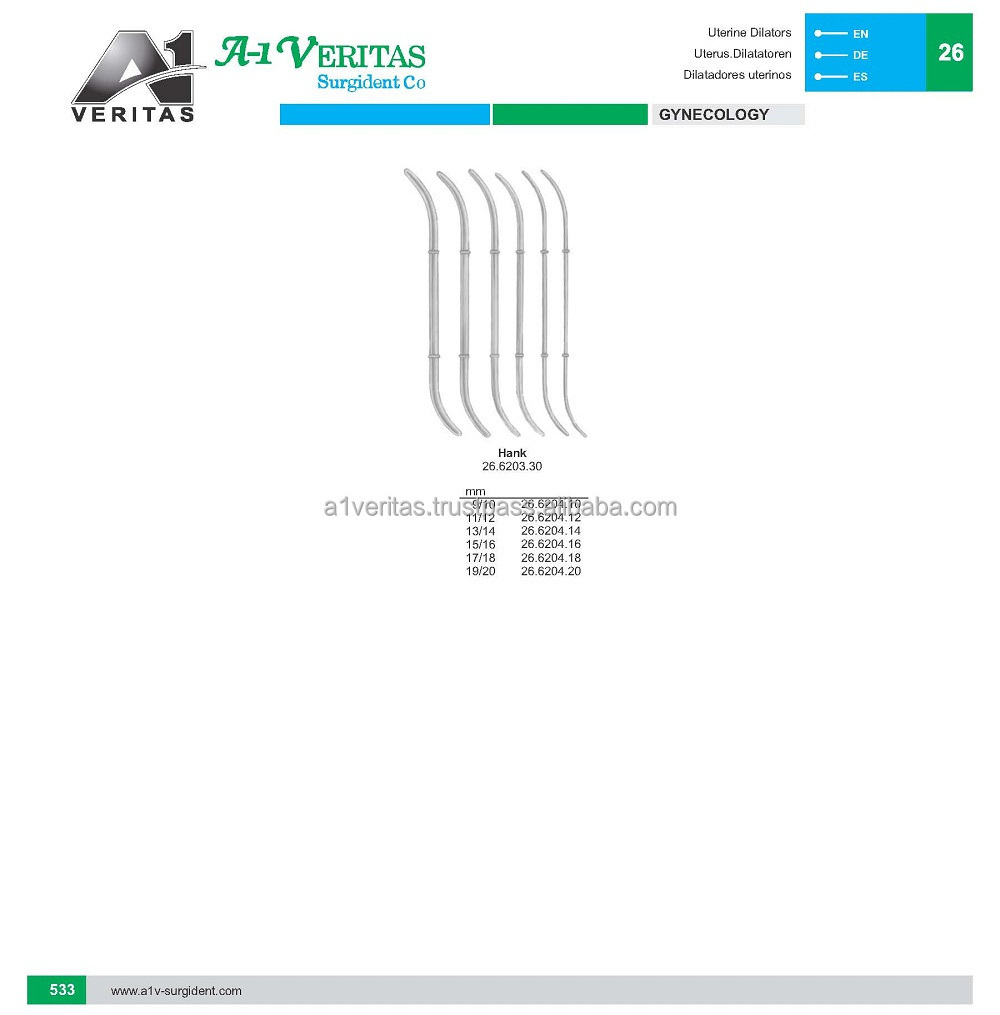 High Quality Hankes Uterine Dilators & Gynecology Equipments Reusable Stainless steel