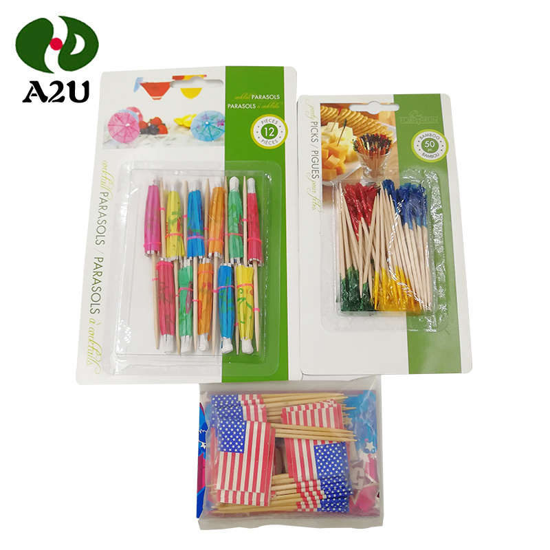 Eco-friendly Customized Bamboo Toothpick Flags Fruit Burger Cocktails Food Label Cocktails Toothpick With Low Price