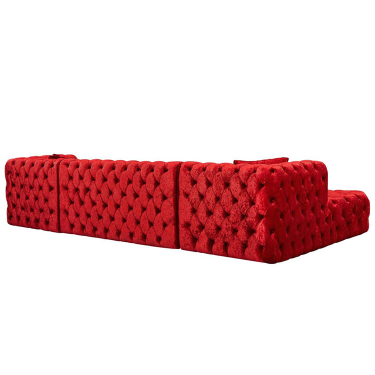 Wholesale Modern Luxury Living Room Furniture L shape sofas Button Red Velvet Tufted U Shape Sectional Sofa Set With Two Chaise