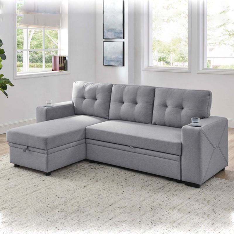 New Design Pull Out Sofa Bed Modern Leather Fabric Sofa Bed With Storage Box Grey Sofa Bed With Storage