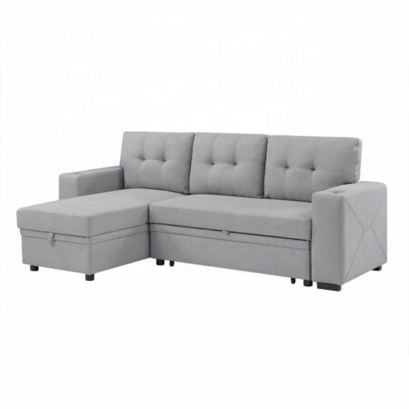 New Design Pull Out Sofa Bed Modern Leather Fabric Sofa Bed With Storage Box Grey Sofa Bed With Storage