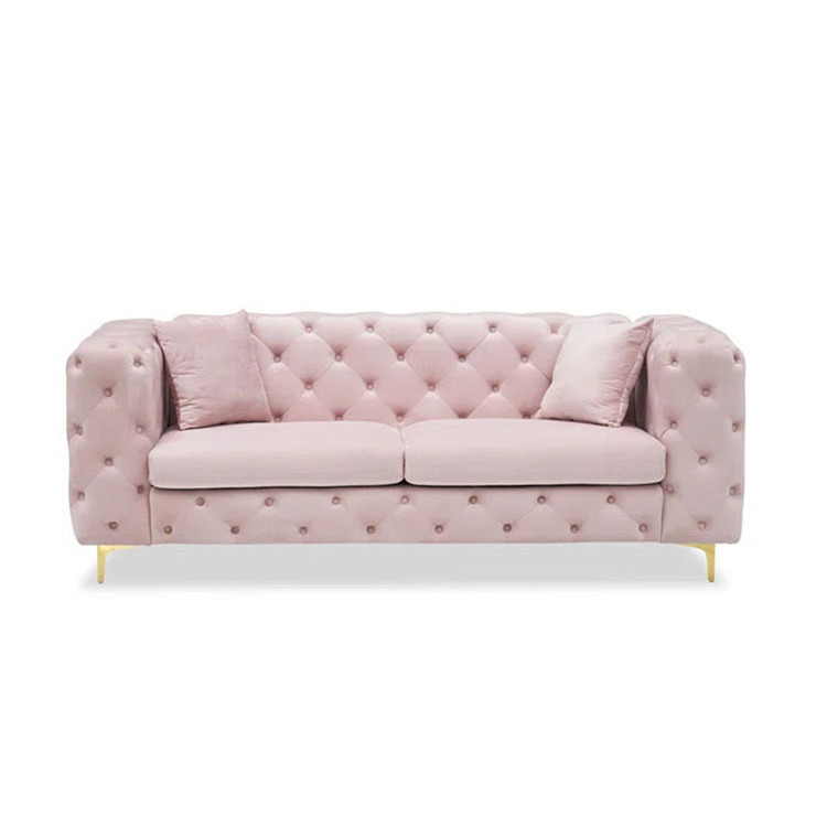 Modern Design Pink Sofa With Gold Diamond Crystal Button Furniture Metal Chesterfield Velvet Tufted Couch