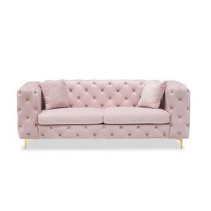 Modern Design Pink Sofa With Gold Diamond Crystal Button Furniture Metal Chesterfield Velvet Tufted Couch