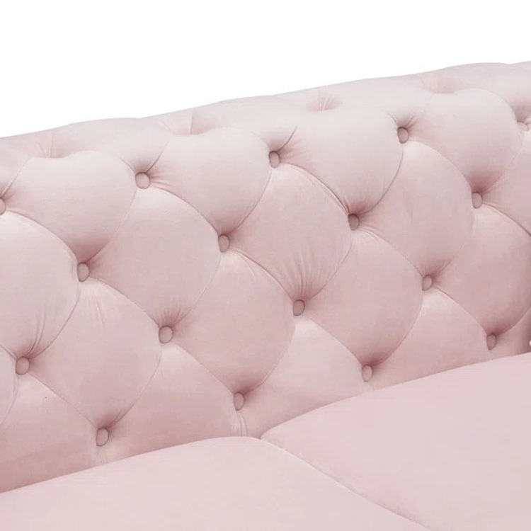 Modern Design Pink Sofa With Gold Diamond Crystal Button Furniture Metal Chesterfield Velvet Tufted Couch