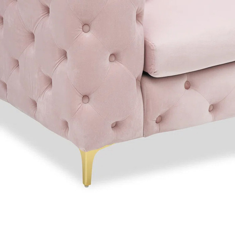 Modern Design Pink Sofa With Gold Diamond Crystal Button Furniture Metal Chesterfield Velvet Tufted Couch