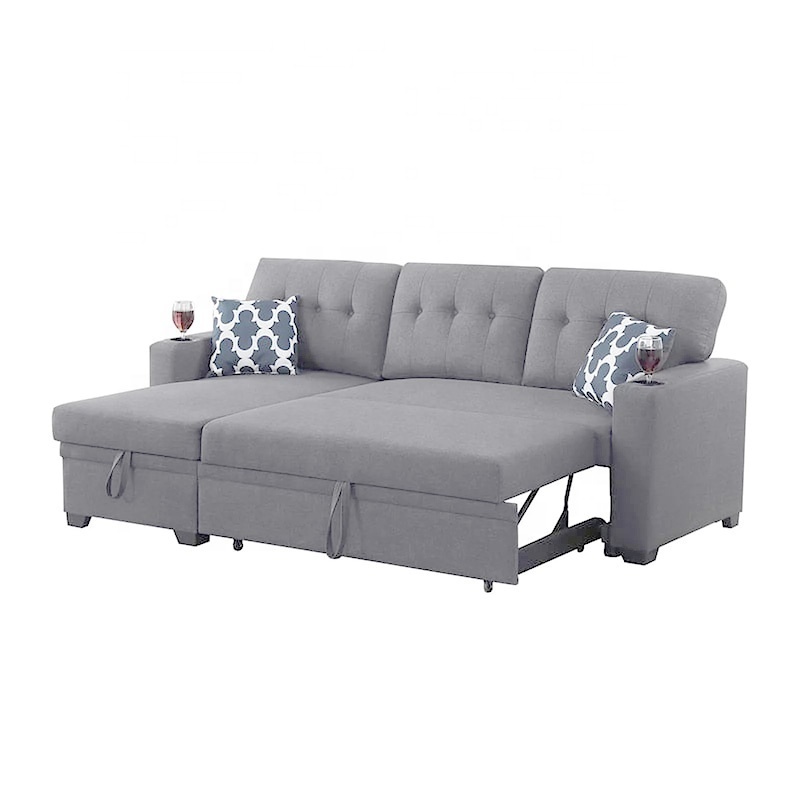 New Design Pull Out Sofa Bed Modern Leather Fabric Sofa Bed With Storage Box Grey Sofa Bed With Storage