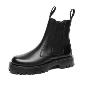 2023 Autumn And Winter New Cotton Boots Leather Men's Shoes Thick Soles High Top Black Martin Boots Men's Slip on Leather Boots