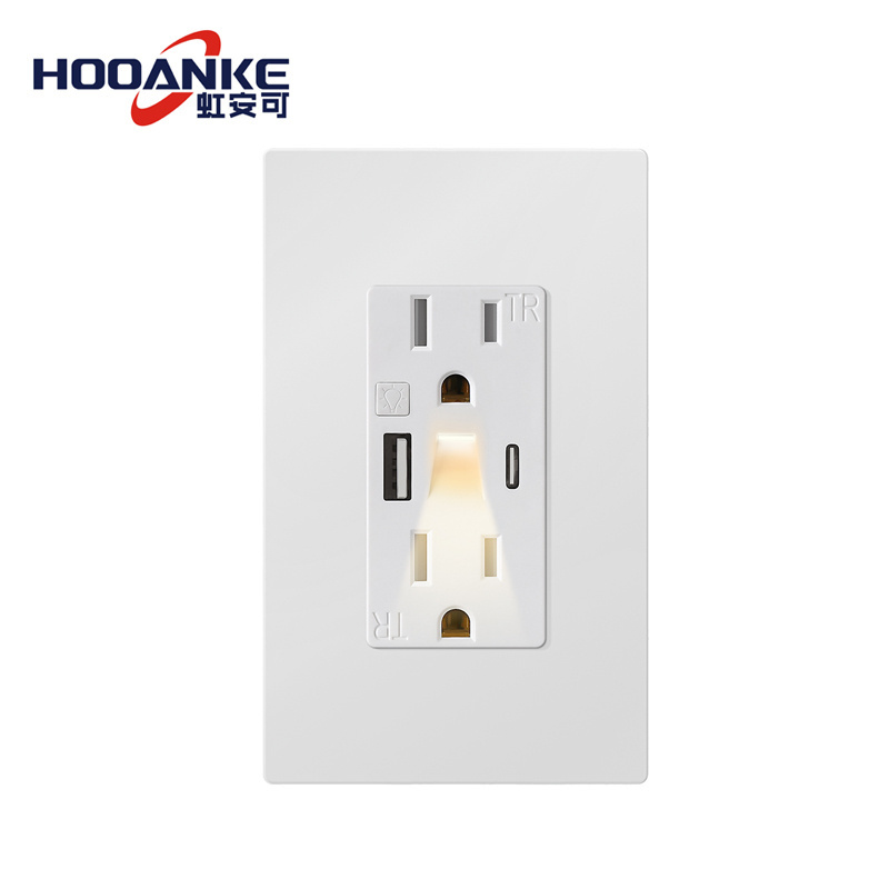 US Standard 5V 4.8A Night Light USB Socket  110V 15A Type C USB Wall Outlet