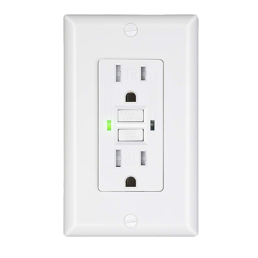 US Standard 110V 15A 60Hz Self Test TR Weather Resistant GFCI Wall Socket Outlet with LED Indicator