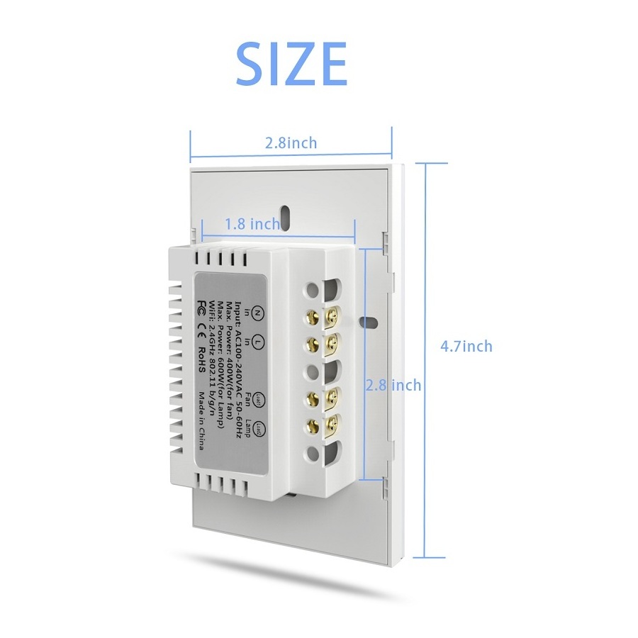 US/AU Standard Smart WIFI Touch Wall Switch with Fan and Light Control