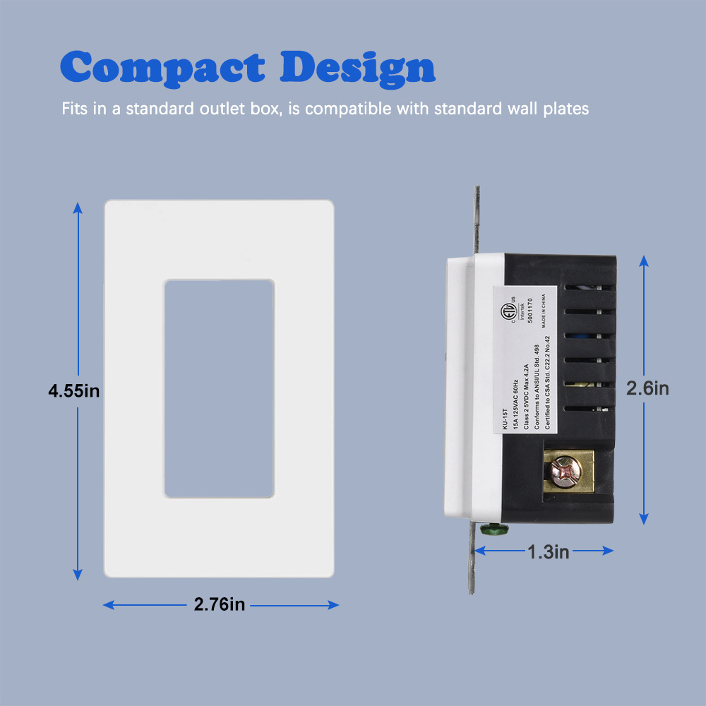 US Standard 5V 4.8A Night Light USB Socket  110V 15A Type C USB Wall Outlet