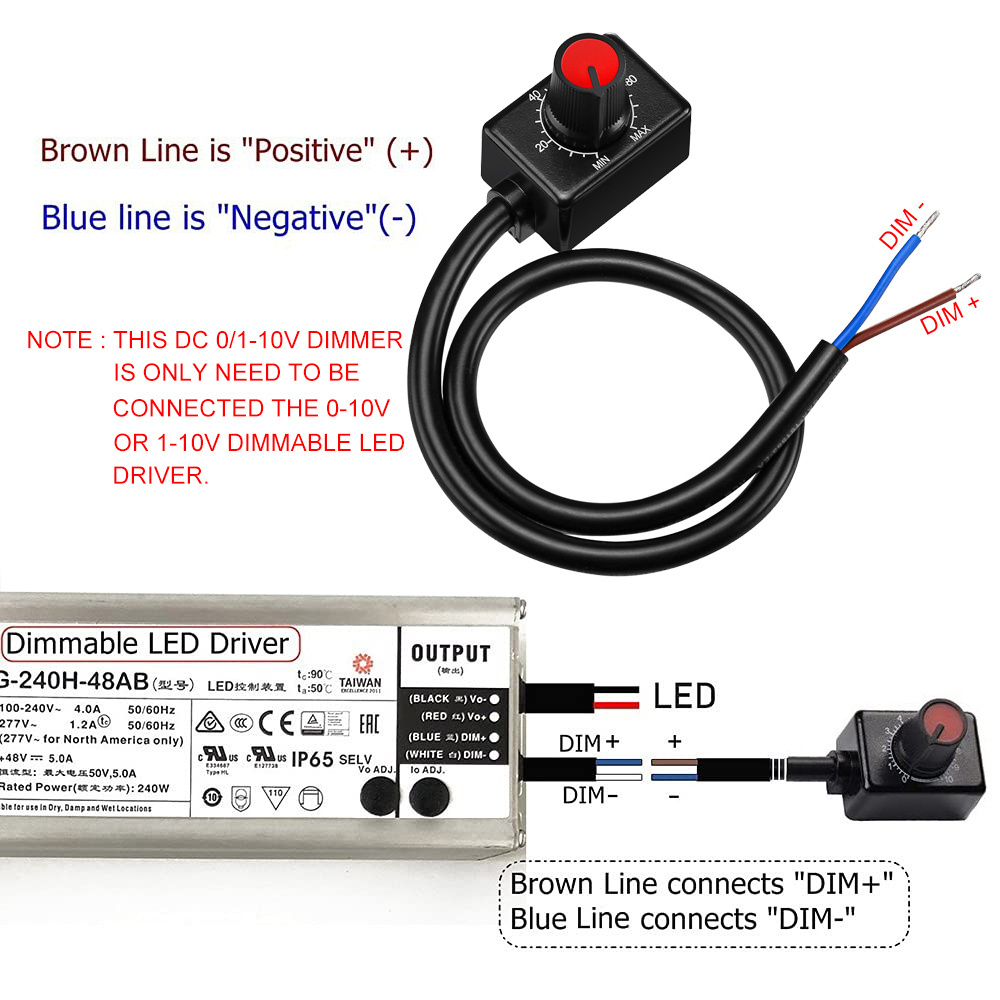 Hooanke DC 0/1-10V Knob LED Dimmer Mini Controller Rotary Switch PWM Dimming Off for 0-10V / 1-10V Dimmable LED Drivers