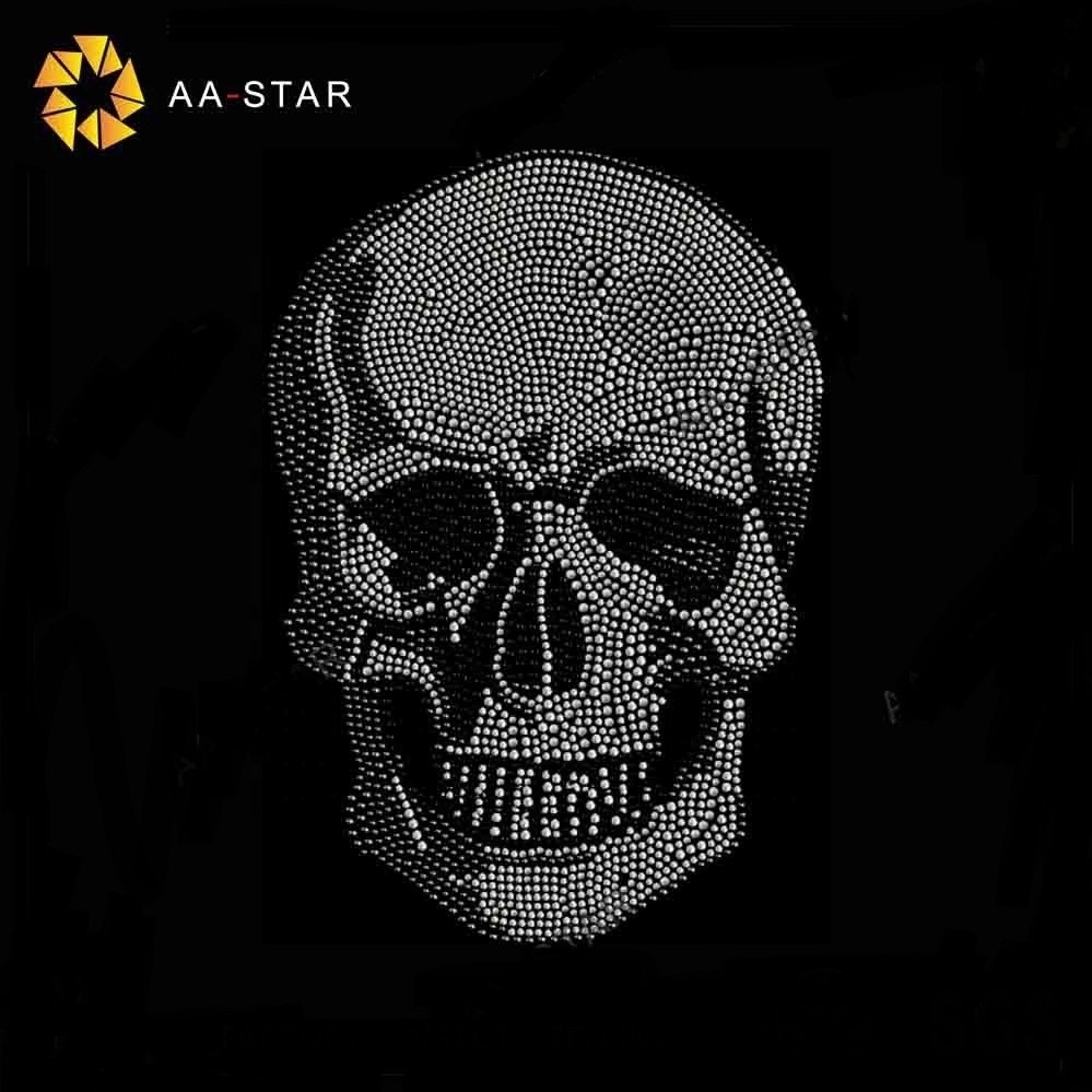 Wholesale skull transfer rhinestone iron on jeans